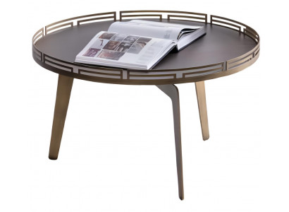 Stilvoller Couchtisch Beige Holzoberfläche Wohnzimmer Rundtisch