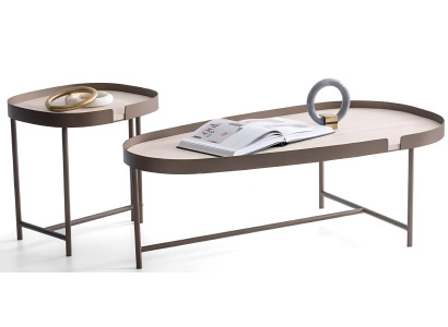 Exklusiver Halbrunder Couchtisch Designer Holz Beistelltisch