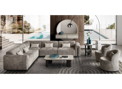 Luxuriöses Wohnzimmer-Set Designer L-Form Sofa 2x Sessel Couchtisch