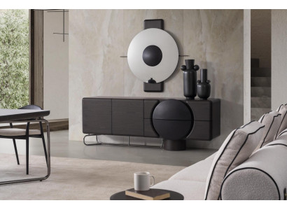 Moderne schwarze Kommode mit Spiegel Designer Möbel fürs Wohnzimmer