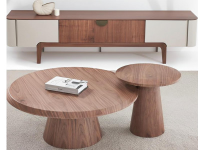 Modernes Wohnzimmer-Set brauner Sideboard runder Couchtisch Beistelltisch