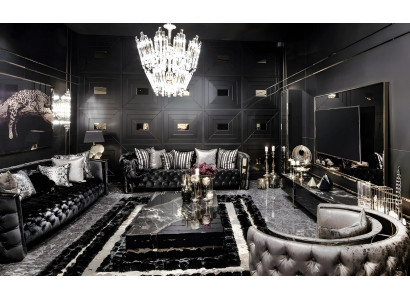 Schwarze Chesterfield Wohnzimmer Garnitur Designer 4-Sitzer Tisch