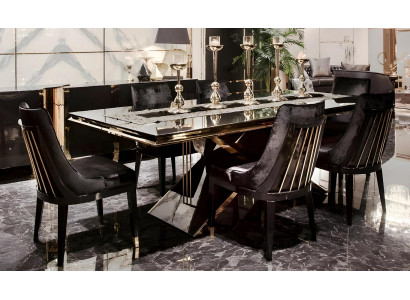 Schwarz-Goldene Esszimmer Garnitur Designer Küchentisch 4x Stühle