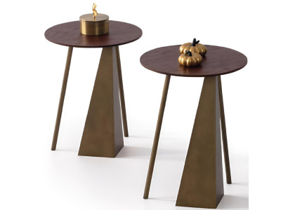 Beistelltisch-Set mit eleganten Holzoberflächen und metallischen Akzenten