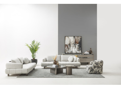 Modernes Wohnzimmer Set 2x 4 Sitzer Sessel Couch und Beistelltisch