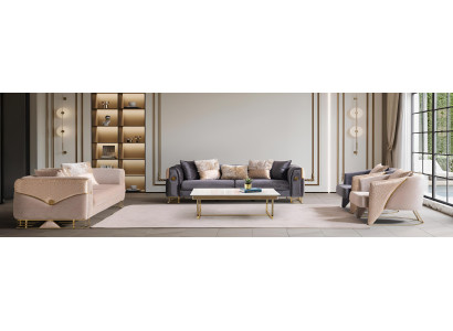 Elegante Wohnzimmer Couchgarnitur Designer Beige 3-Sitzer Sofas 3tlg
