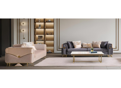 Blau-Beige Sofagarnitur Stilvoller 3-Sitzer Polstersofas Edle Couch