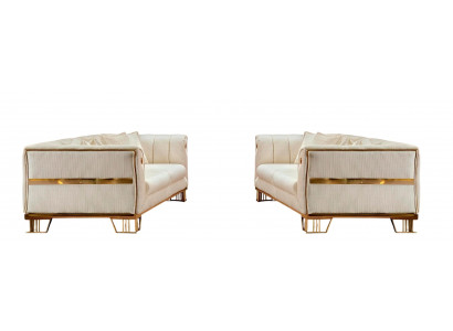 Weiße Textilgarnitur Designer Polstersofas Edle 2x 3-Sitzer Couchen
