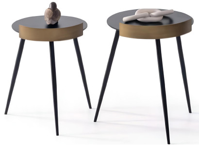 Designer Beistelltische mit goldener Umrandung und schwarzer Platte