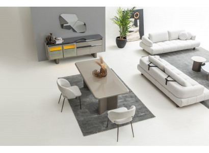 Modernes Wohnzimmer-Set mit Sofas Esstisch Stühlen und Spiegel