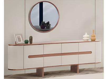 Beiges Holz Sideboard Moderne Wohnzimmer Möbel Exklusiver Spiegel