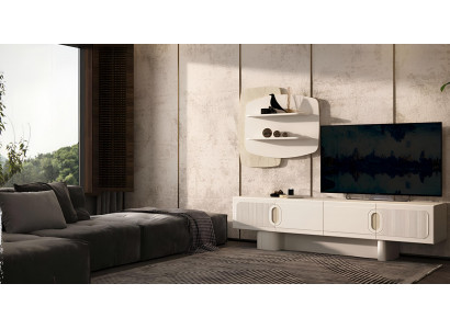 Beiges TV-Board Modernes Wandregal Designer Wohnzimmer Holzmöbel