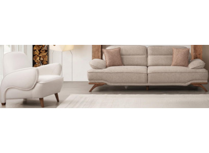 Beigefarbenes Wohnzimmer-Set – Weiches 3-Sitzer Sofa und Moderner Sessel