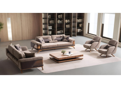 Exklusive Braune Couchgarnitur 2x Designer Sessel 2x Polstersofas