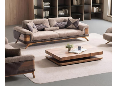 Luxuriöses 3-Sitzer Sofa mit einzigartigem Design und natürlichem Holz