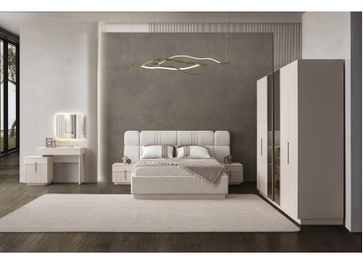 Beige Schlafzimmer Garnitur Edles Bett Holzschrank Schminktisch