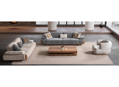 Luxuriöses Beige-Graues Couch-Set Designer Polster 3-Sitzer Sessel