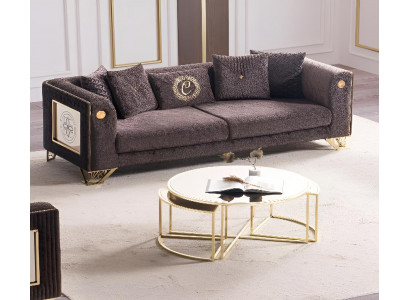 Luxuriöses braunes 3-Sitzer-Sofa mit goldenen Akzenten