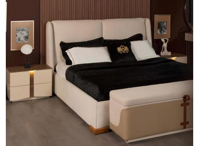 Elegante Beige Schlafzimmer Garnitur Edles Bett 2x Nachttische Bank