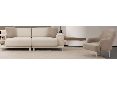 Beiges Modernes Wohnzimmer-Set – Luxuriöses 3-Sitzer Sofa und Weicher Sessel