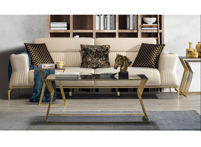 Modernes 2x Sofa 3 Sitzer Set in Beige mit Eleganten Goldakzenten