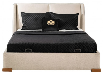 Edles Beiges Doppelbett Schlafzimmer Textilbett Holzgestell Möbel
