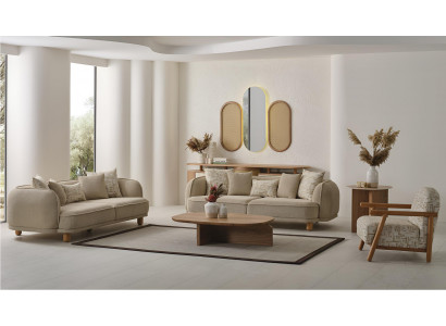 Modernes Sofa-Set mit 2 Sofas und 1 Sessel  Beige Hochwertig Möbel stilvolle