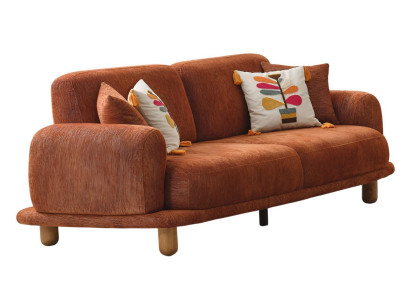Bequemes Sofa in Orange mit bunten Kissen Stilvolles Design Hochwertig