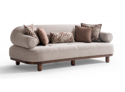 Beiger Polster Dreisitzer Wohnzimmer Designer Textilsofa Sitzsofa