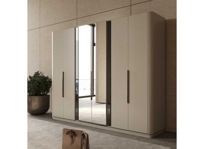 Eleganter 6-türiger Kleiderschrank Stauraumschrank Holz Glasschrank