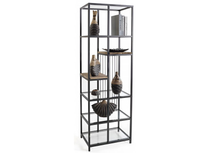 Modernes Bücherregal mit schwarzem Metallrahmen und Holz Regalen