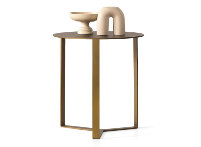 Eleganter Beistelltisch mit runder Tischplatte und goldenen Akzenten