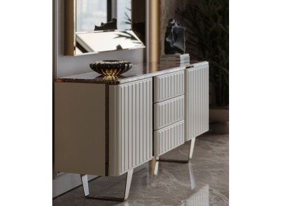 Designer Beiges Sideboard Edle Wohnzimmer Konsole Metallakzente