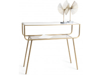Konsolentisch mit goldenen Metallrahmen und eleganter Glasplatte