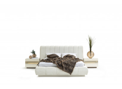 3-tlg. Set in Beige – Bett mit 2 Nachttischen, Elegant und Gemütlich
