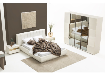 Elegantes 4-tlg. Schlafzimmer-Set in Beige – Bett & Kleiderschrank