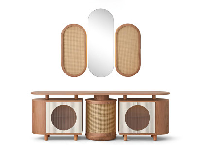 Modernes Sideboard mit einzigartigem Design und Spiegel-Set Braun Hochwertig