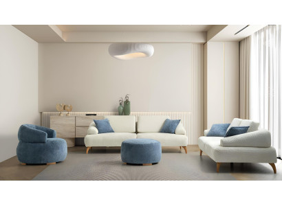 Blau-Weiße Sofagarnitur Polstermöbel Luxuriöse Wohnzimmer 3-Sitzer