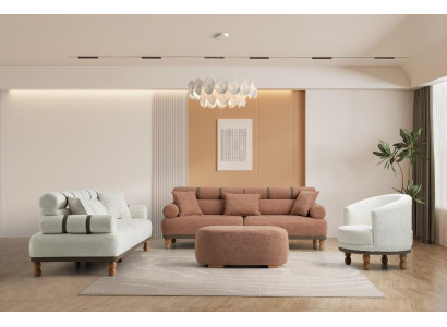 Weiß-Beige Sofagarnitur Designer Polstermöbel Edle 3-Sitzer Sofas