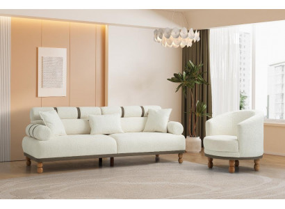 Weiße Wohnzimmer Textilgarnitur Designer Polstercouch Einzelsessel