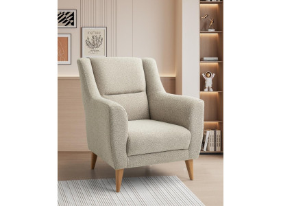 Designer Beiger Einsitzer Wohnzimmer Polstermöbel Holzgestell Sessel