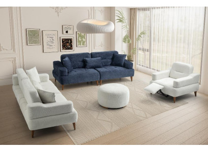 Blau-Weiße Couchgarnitur Designer Polstersofas Moderne Textilcouchen