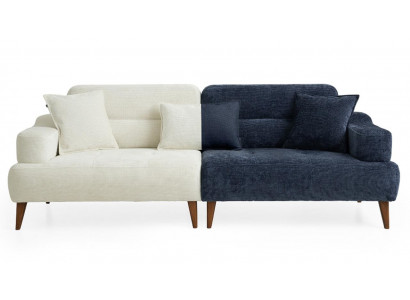 Weiß-Blaue Wohnzimmer Polstercouch Designer 3-Sitzer Textilsofa