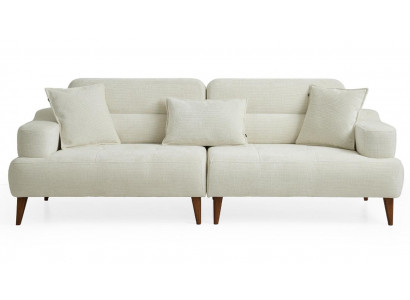 Weiße Polstercouch Designer Holzfüße Wohnzimmer Textil 3-er Sofa