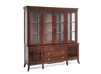 Klassisches Vitrinenschrank mit Schubladen und Glastüren aus Holz