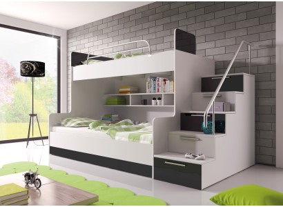 Doppelstockbett Etagenbett Hochglanz Hochbett 90x200 Kinderbett FARBE SCHWARZ
