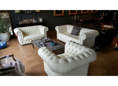 Chesterfield Sofagarnitur 3+2+1 Echtes Italienisches Rindsleder Sofa Couch Neu
