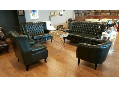 Chesterfield Sofagarnitur Couch Polster 4tlg Set Echtes Rindsleder Top Qualität