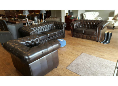 Chesterfield Sofagarnitur Ledersofa Sofa Couch Polster 100% Echtes Leder 3+2+1