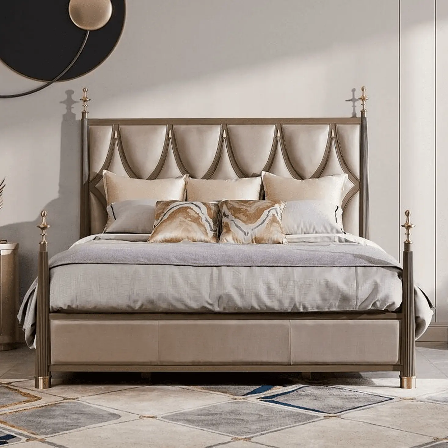 Chambre avec lit double et tables de chevet modernes